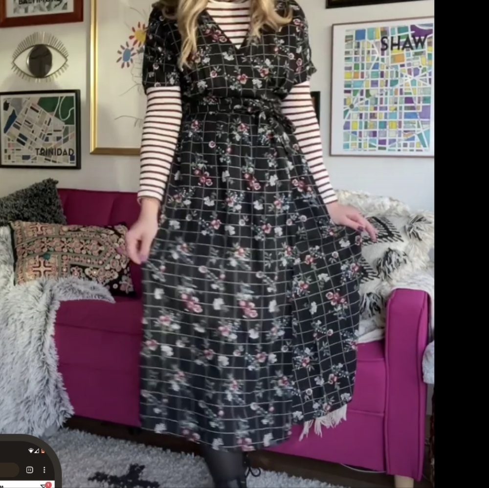 ISO Hayden los Angeles black floral windowpane wrap dress, size 2 or 4